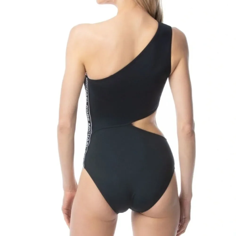 Micheal Kors Black Signature Logo Side Cutout Women's  One-piece swimsui…